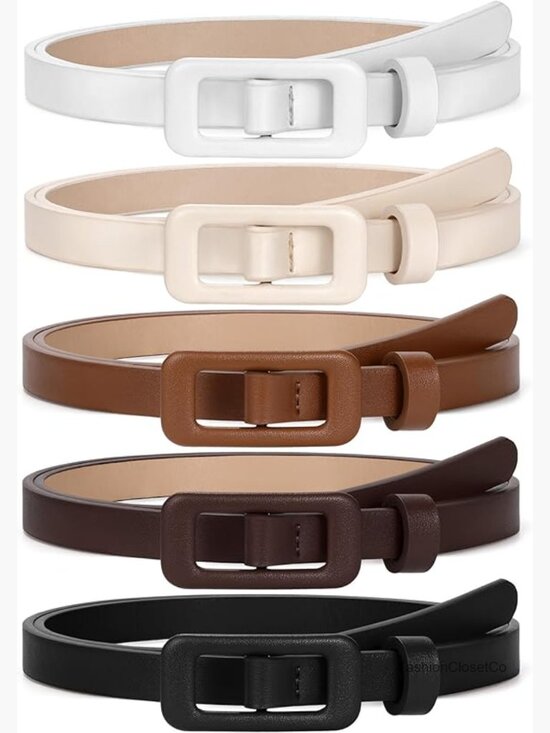 5 Pack Women\'s Skinny Faux Leather No Hole Belt 0.55\